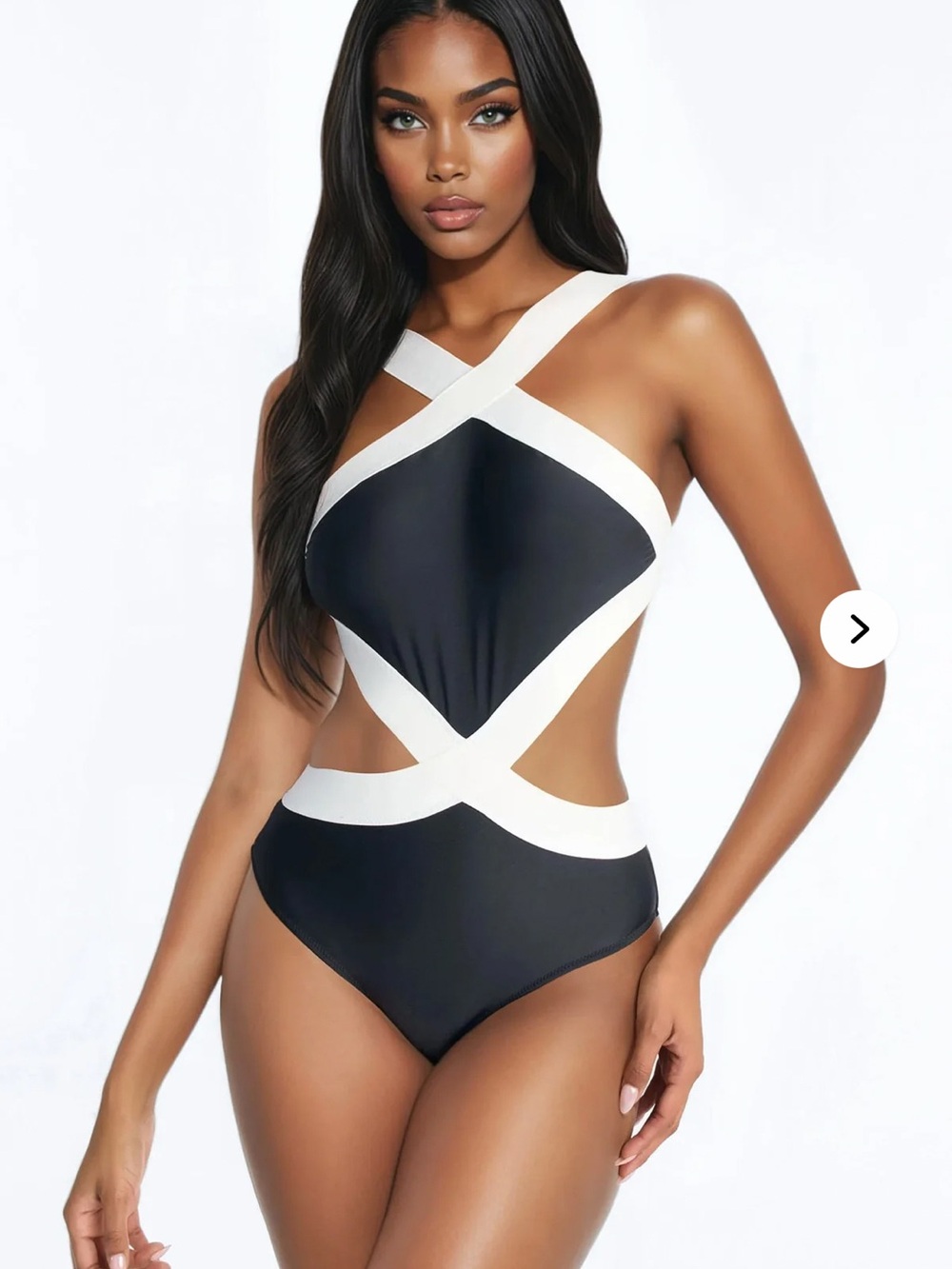 Fashion Nova Black & White Crisscross Cutout One-Piece Swimsuit
